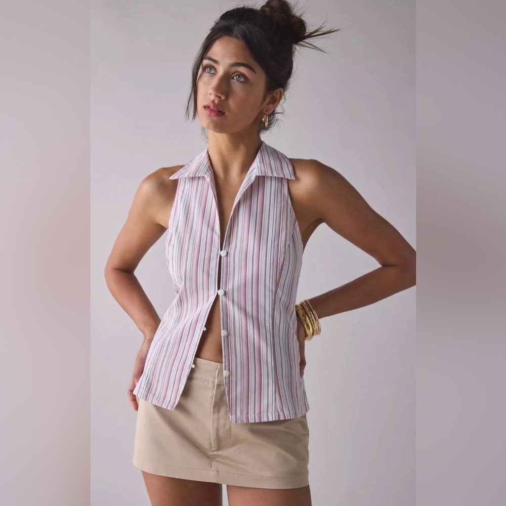 NWT - UO‎ - Party Girl Deep V Collared Racerback Button Down Shirt